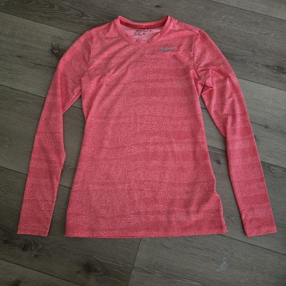 Nike Golf Dri Fit Womens Size Small Top Long Sleeve Shirt Orange Geometrical - Picture 1 of 6